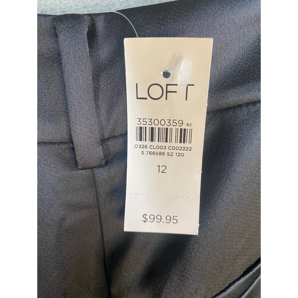 LOFT The Peyton Trouser Womens 12 Black Satin Wide Leg High Rise Quiet Luxury - Picture 5 of 8